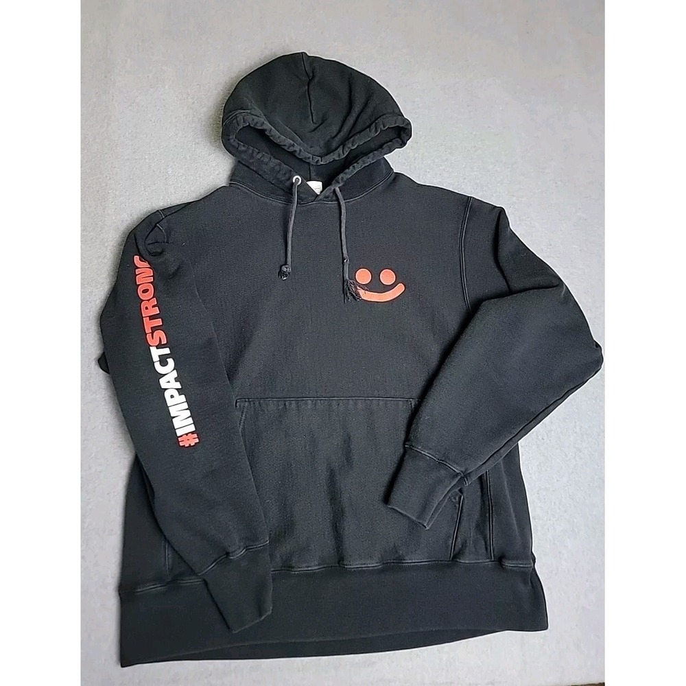 Champion Reverse Weave Hoodie Mens Large Black Graphic Impact Strong S101